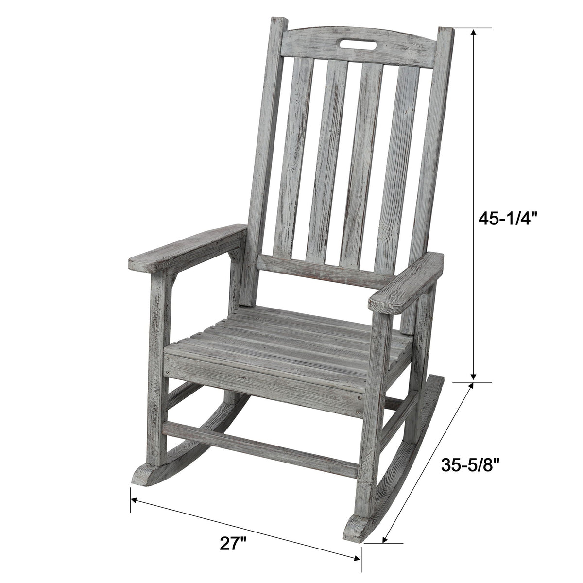 Oversized porch rocker in gray weathered wood with wide seat by HouseOfZazla on Tampa Home & Garden Store