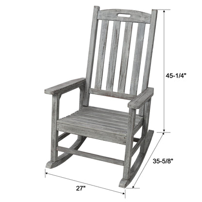 Oversized porch rocker in gray weathered wood with wide seat by HouseOfZazla on Tampa Home & Garden Store