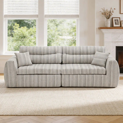 3 Seater stationary sofa in gray striped fabric with 2 matching throw pillows on Tampa Home & Garden Store