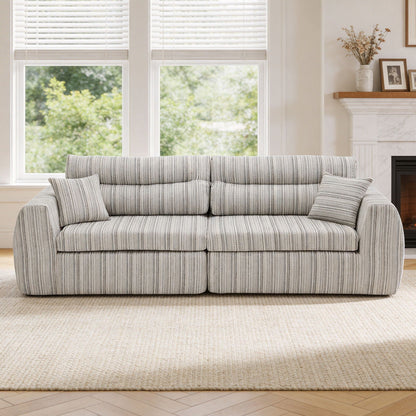 3 Seater Stationary Sofa with two striped gray/cream pillows in a bright living room on Tampa Home & Garden Store