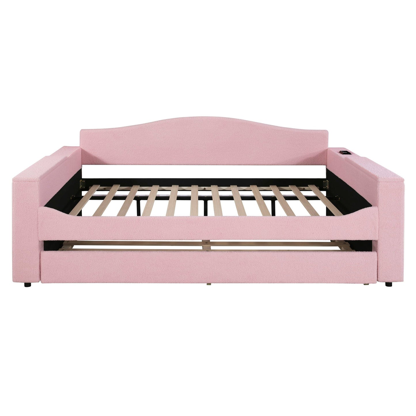 Upholstered pink daybed with storage armrests and slatted base by HouseOfZazla on Tampa Home & Garden Store