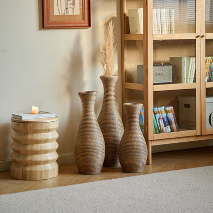 3-Piece beige artificial rattan floor vase set by HouseOfZazla in a living room display on Tampa Home & Garden Store