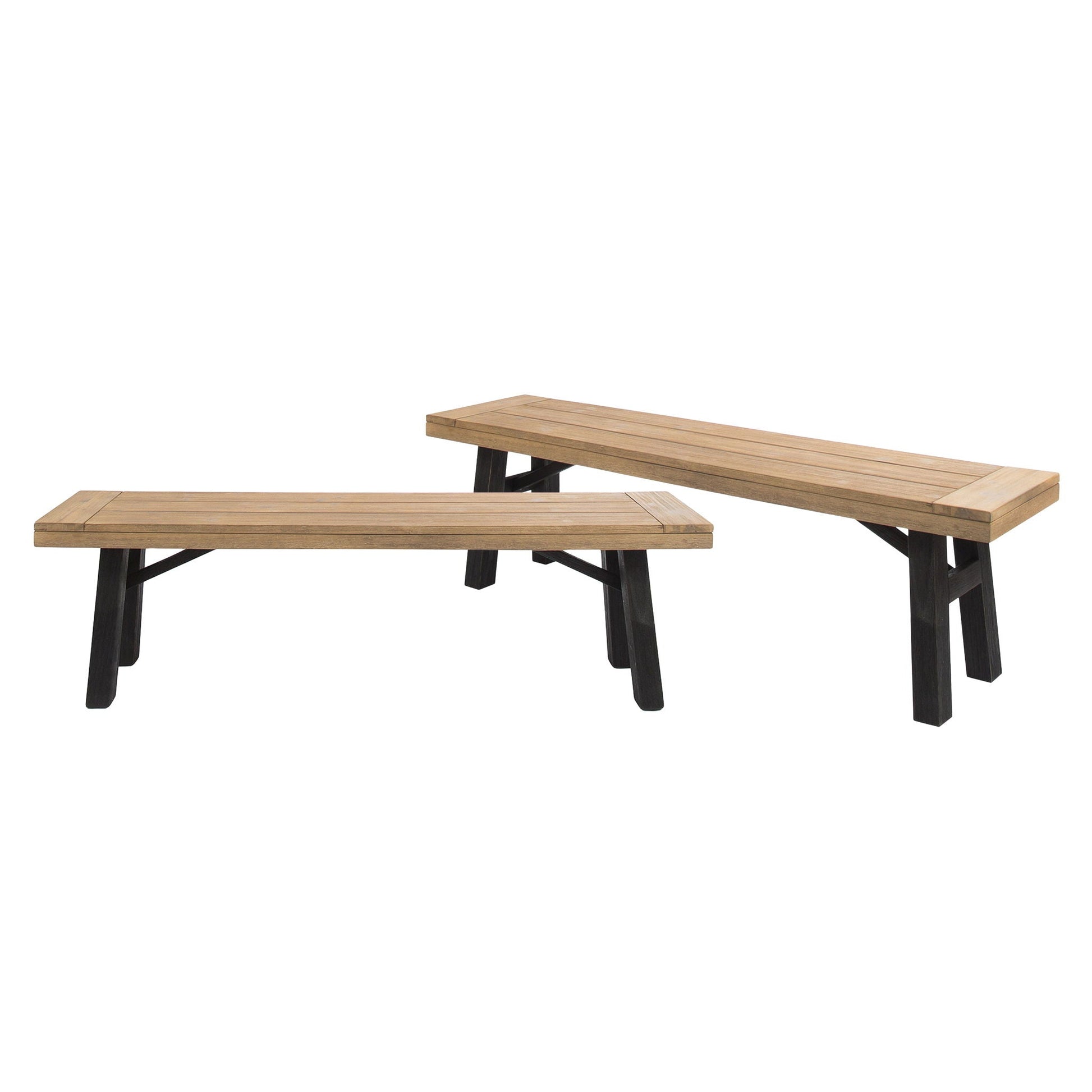 Outdoor benches with slat panel design in natural acacia wood by HouseOfZazla on Tampa Home & Garden Store