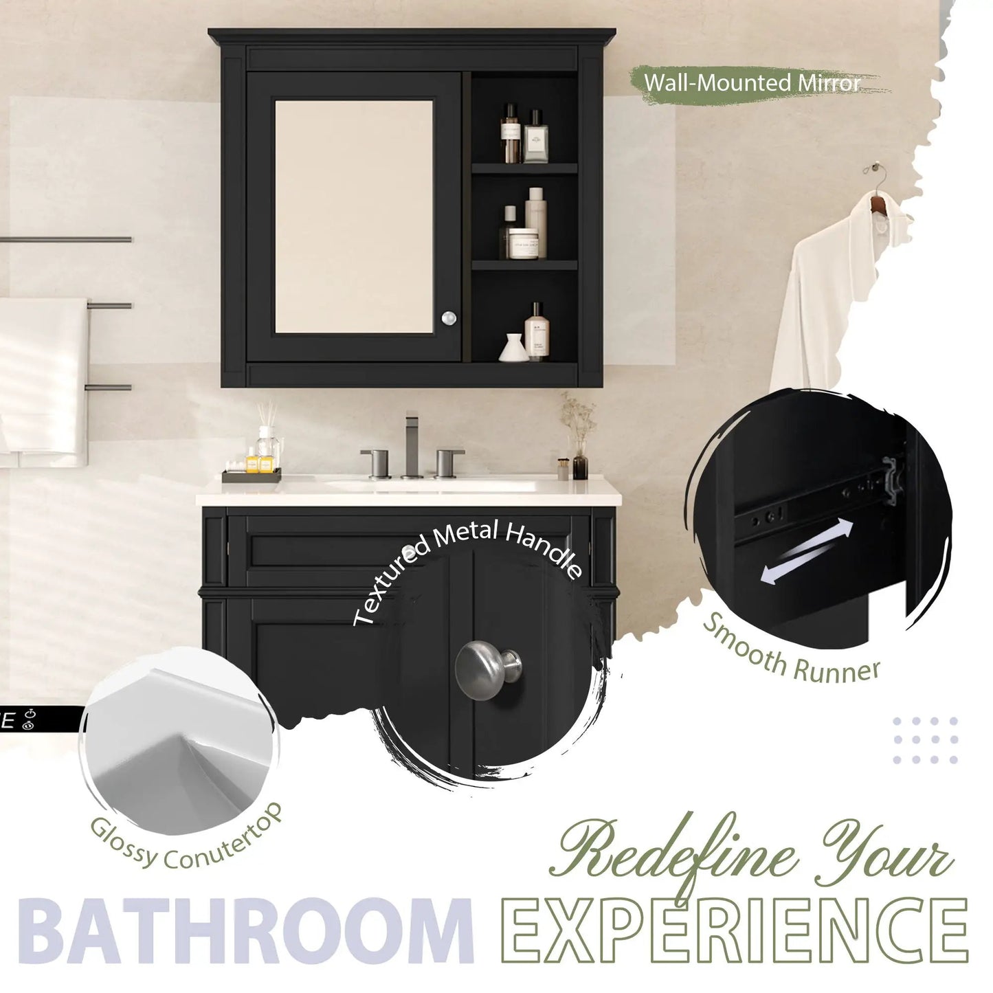 Bathroom Vanity with Top Sink and Mirror Cabinet
