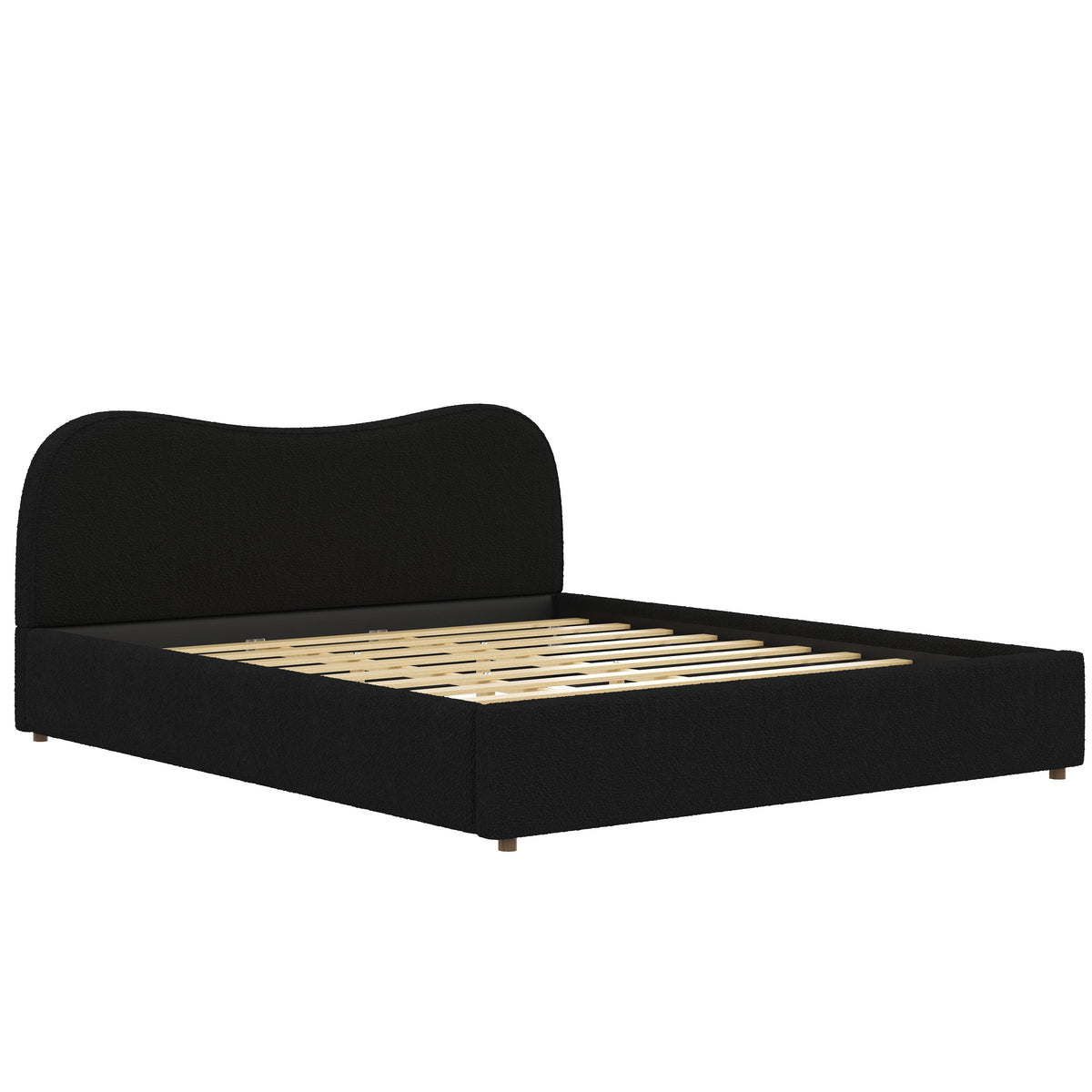 King Size Upholstered Platform Bed with Wooden Slats in black fabric by HouseOfZazla on Tampa Home & Garden Store