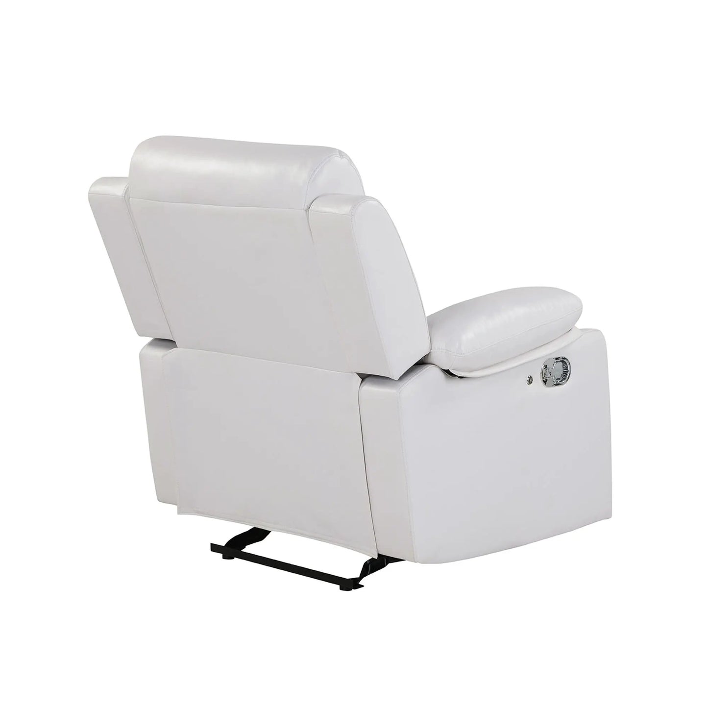 Blanche white leather glider recliner with LED pillow top arms on Tampa Home & Garden Store