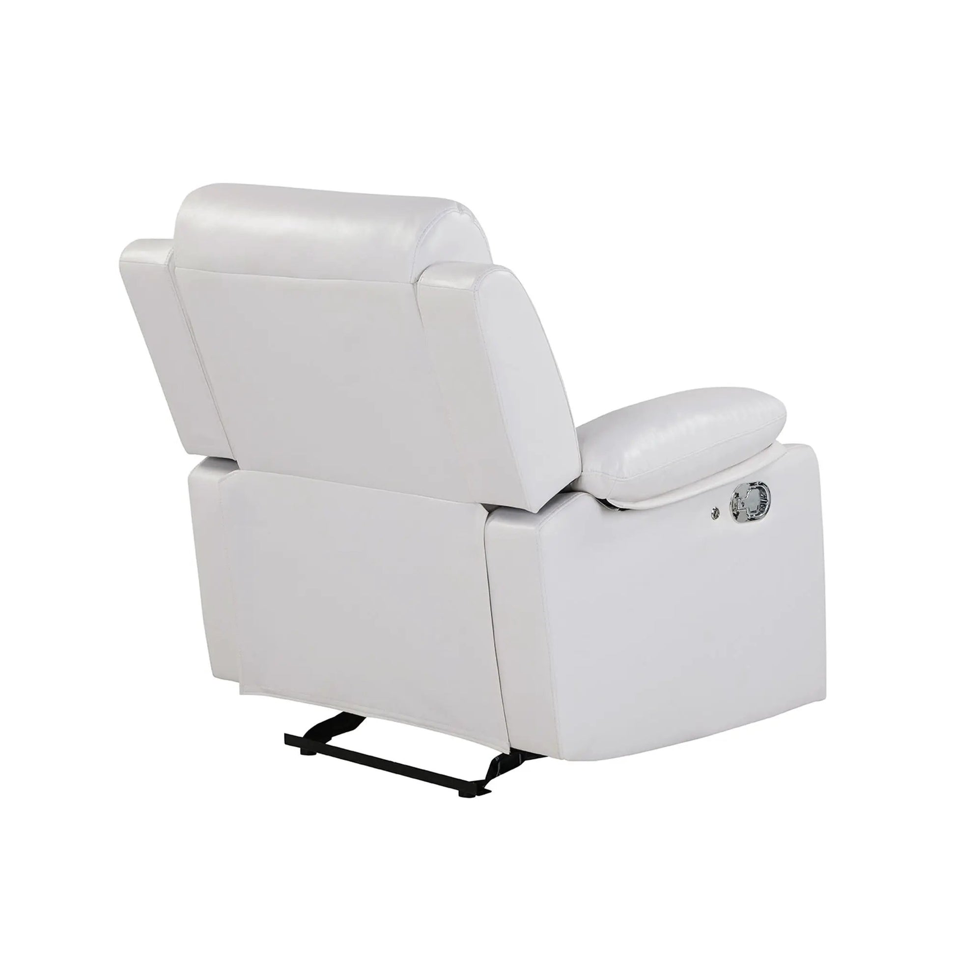 Blanche white leather glider recliner with LED pillow top arms on Tampa Home & Garden Store