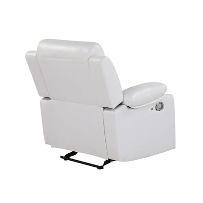 Blanche white leather glider recliner with LED pillow top arms on Tampa Home & Garden Store