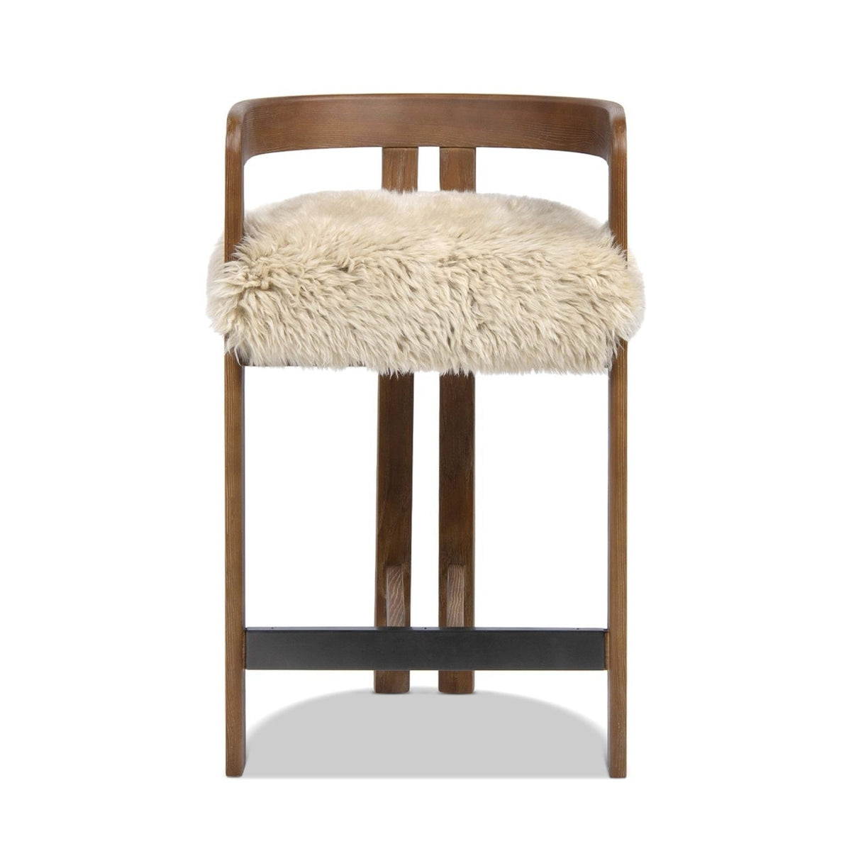 Low Back Counter Stool with Sheepskin Fur Seat light beige wood frame HouseOfZazla on Tampa Home & Garden Store