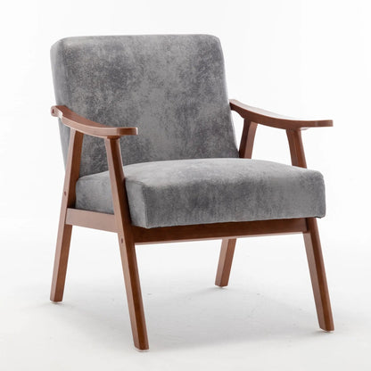 Mid Century Modern Accent Chair with solid wood frame and thick backrest in gray textured fabric on Tampa Home & Garden Store