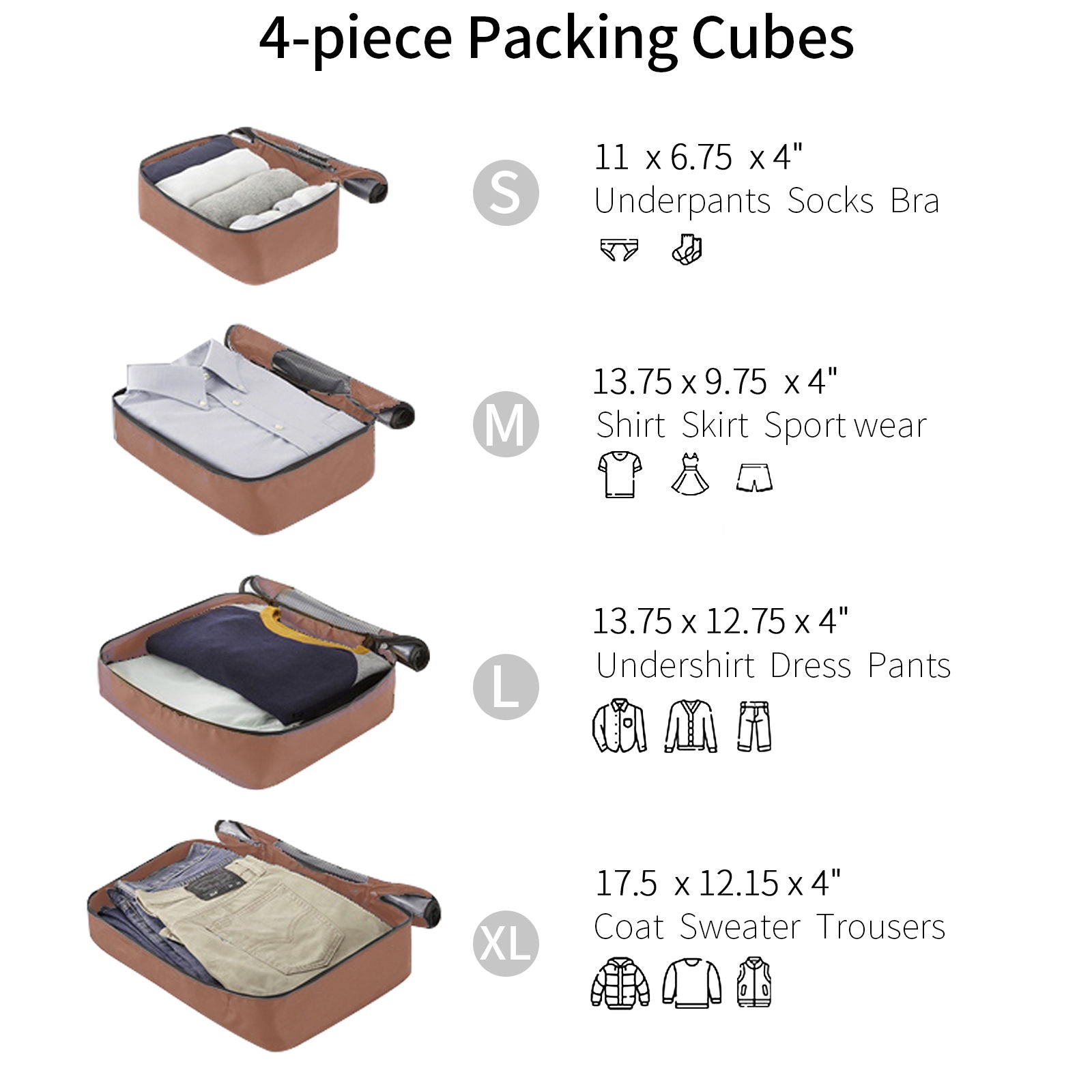 4-piece brown hard-shell luggage set with four packing cubes HouseOfZazla on Tampa Home & Garden Store