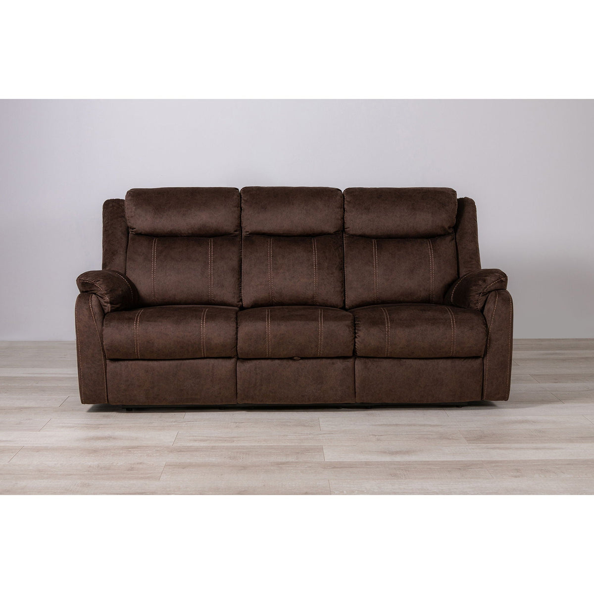 Sonet Domino reclining sofa by HouseOfZazla, brown fabric, 3-seat with cushioned arms on Tampa Home & Garden Store