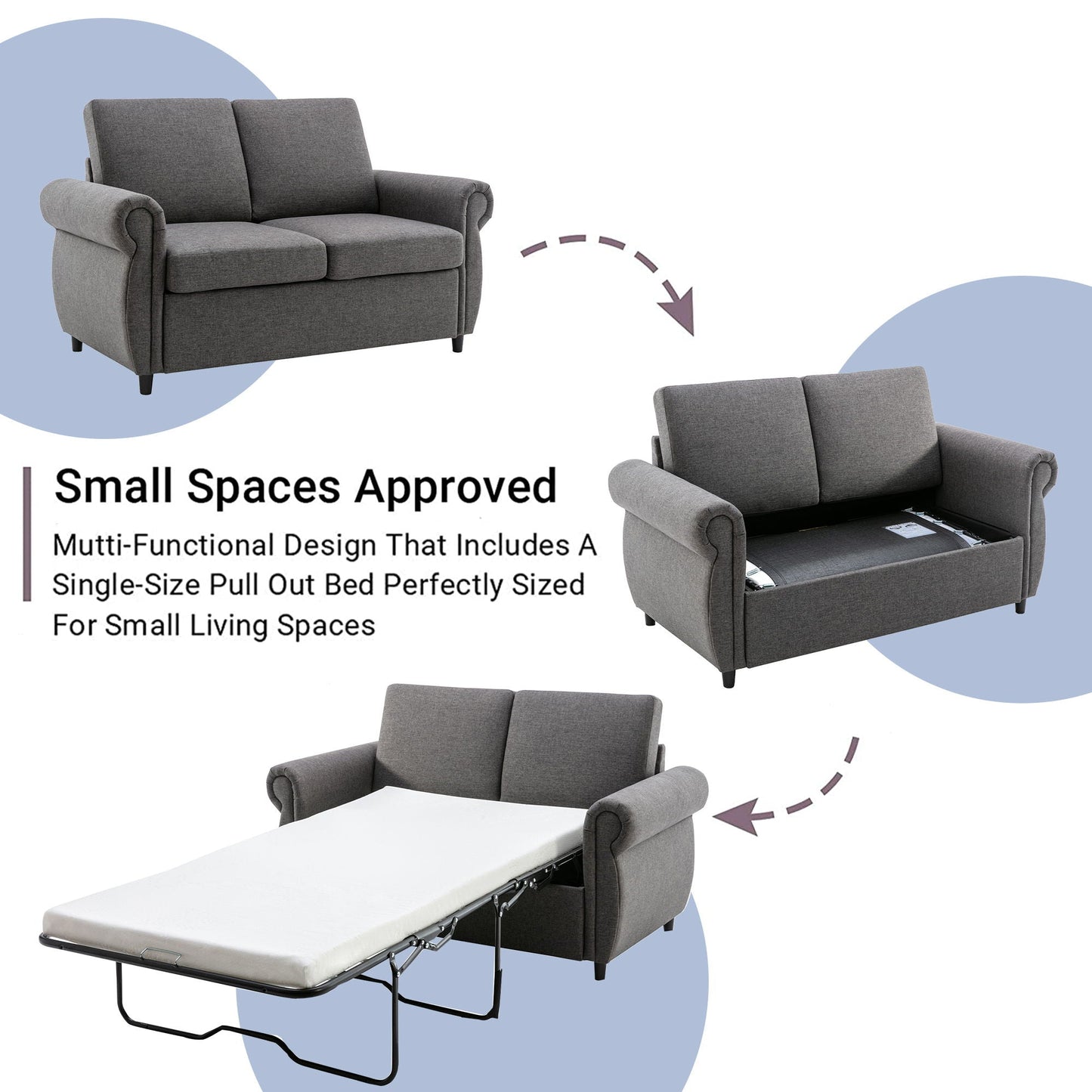 Pull Out Sofa Bed With Twin Memory Foam Mattress