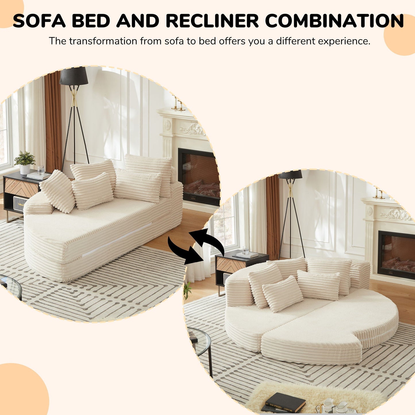 Semi Circular 2 in 1 Sofa Bed with Neck Pillow