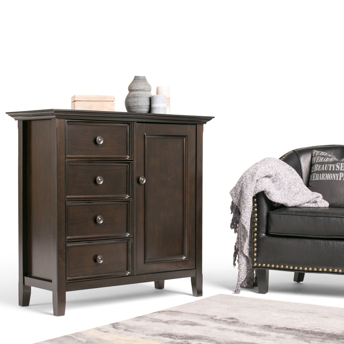 Amherst handcrafted medium storage cabinet in dark wood with top vase and boxes by HouseOfZazla on Tampa Home & Garden Store