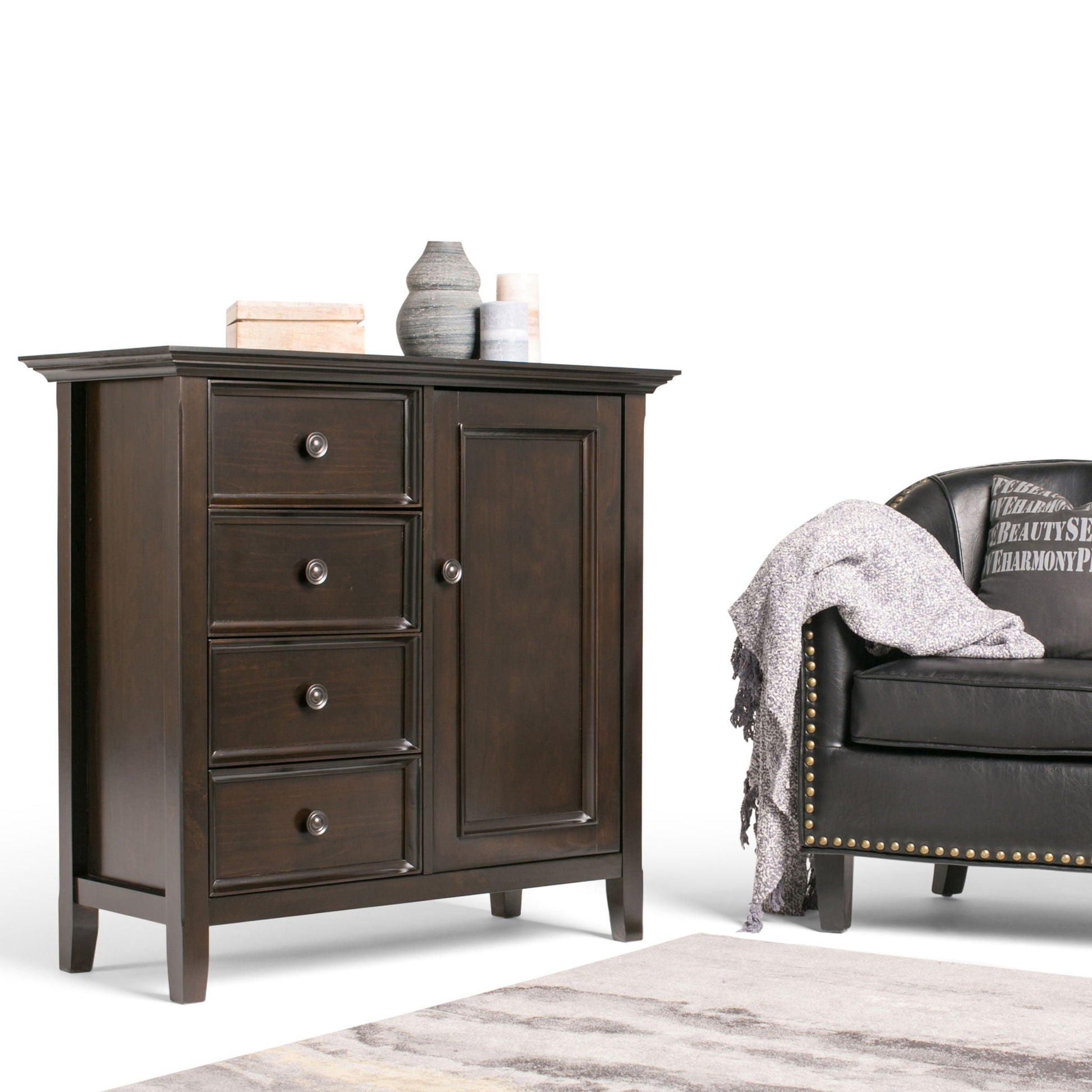 Amherst handcrafted medium storage cabinet in dark wood with top vase and boxes by HouseOfZazla on Tampa Home & Garden Store