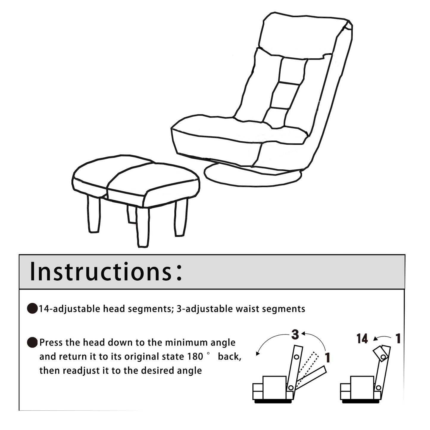 Adjustable Japanese reclining floor chair and ottoman with metal frame - HouseOfZazla on Tampa Home & Garden Store