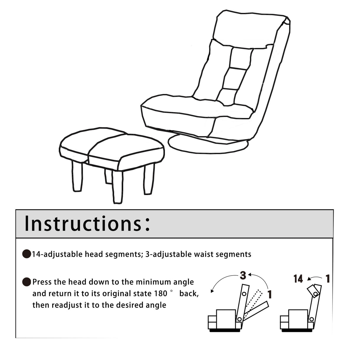 Adjustable Japanese reclining floor chair and ottoman with metal frame - HouseOfZazla on Tampa Home & Garden Store