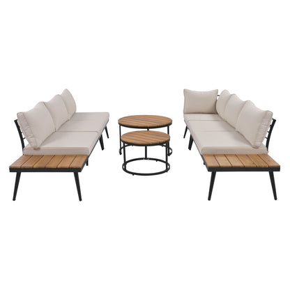 Modern Outdoor Sectional Sofa Set with Nesting Coffee Tables, beige cushions, 6-piece on Tampa Home & Garden Store