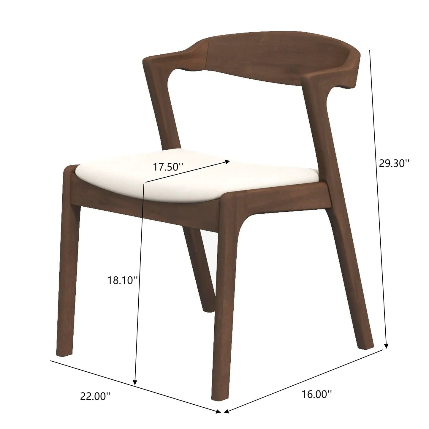 Dakota mid-century dining chair set of 2 in warm brown wood with white upholstered seats on Tampa Home & Garden Store