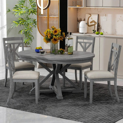 Dining Set Extendable Round Table and 4 Chairs
