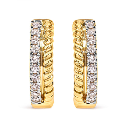 Pair of 10K yellow gold huggy hoops with rope twist and 1/10 cttw diamonds along edges on Tampa Home & Garden Store