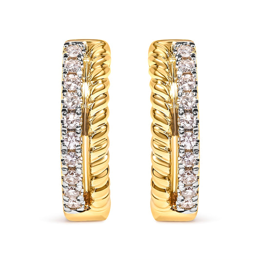 Pair of 10K yellow gold huggy hoops with rope twist and 1/10 cttw diamonds along edges on Tampa Home & Garden Store