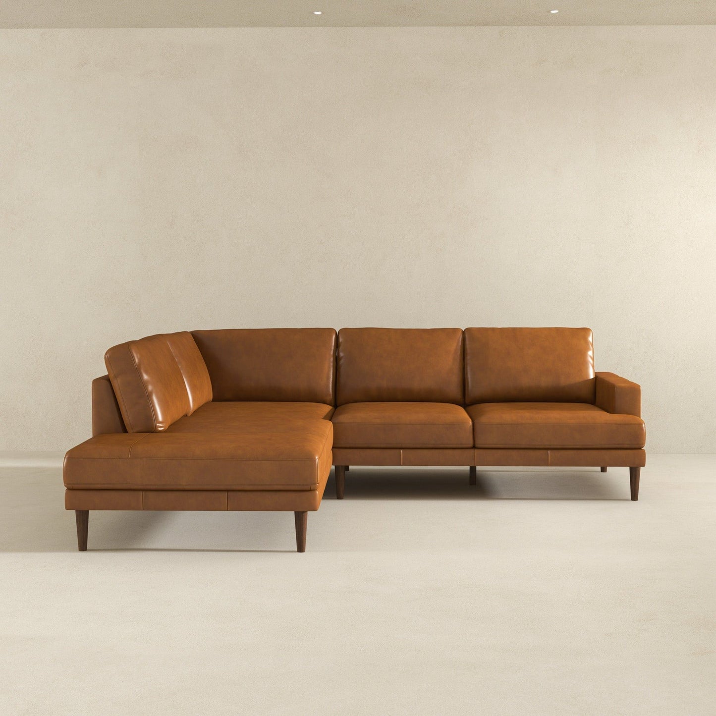Corbin L-Shaped Sectional Sofa in caramel brown leather with chaise by HouseOfZazla on Tampa Home & Garden Store