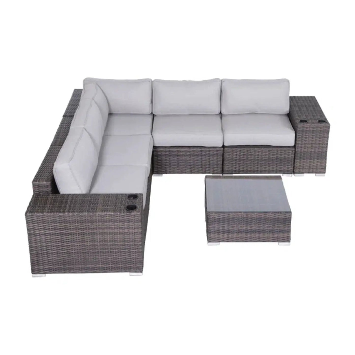 2-piece outdoor rattan sectional with light gray cushions by Unique Piece Furniture on Tampa Home & Garden Store