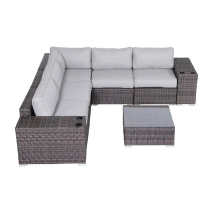 2-piece outdoor rattan sectional with light gray cushions by Unique Piece Furniture on Tampa Home & Garden Store