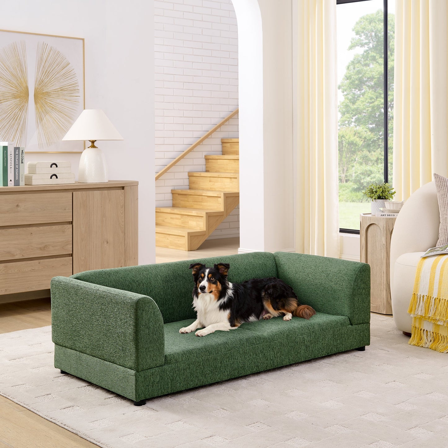 HouseOfZazla Comfortable Oversized Pet Sofa in green fabric for medium/large dogs on Tampa Home & Garden Store