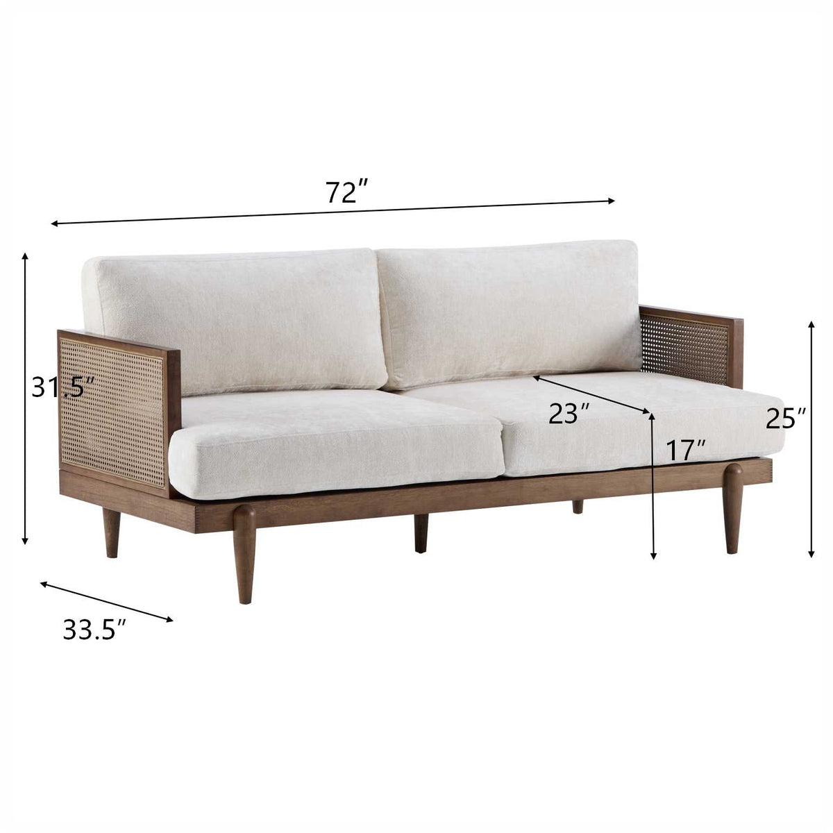 EMIR 72in squarearm 3-seat boucle sofa with cane rattan panels and wood frame HouseOfZazla on Tampa Home & Garden Store
