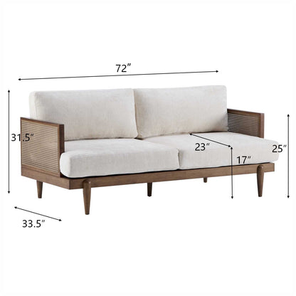 EMIR 72in squarearm 3-seat boucle sofa with cane rattan panels and wood frame HouseOfZazla on Tampa Home & Garden Store