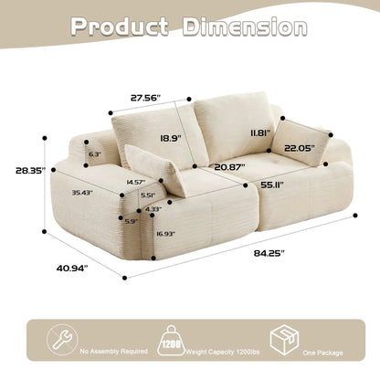 Two-seater large sectional sofa in beige fabric by Unique Piece Furniture, stationary living room couch on Tampa Home & Garden Store