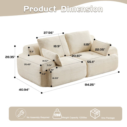 2 Seater Large Sectional Couch with Memory Foam Padding in beige fabric, stationary sofa on Tampa Home & Garden Store