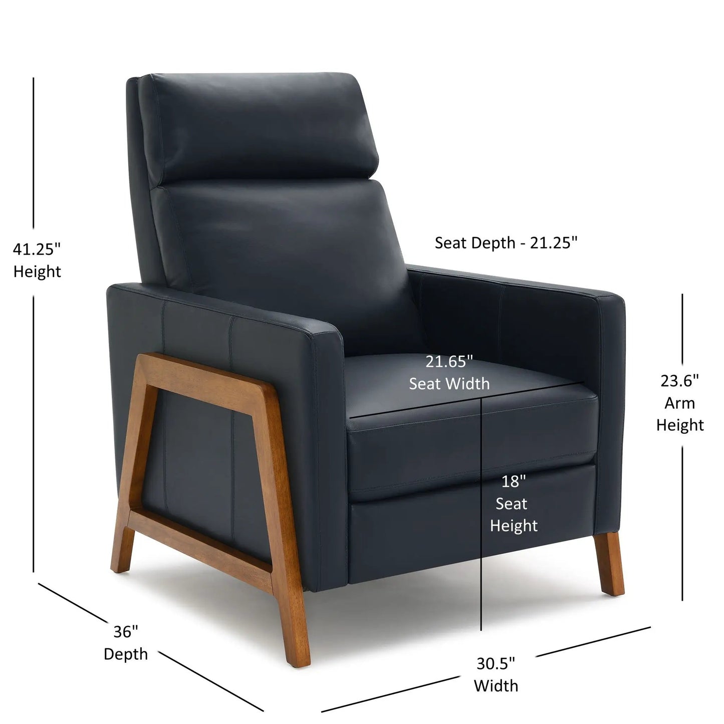 Richland Push Back Recliner Chair from Unique Piece Furniture, dark leather, wooden angled legs on Tampa Home & Garden Store
