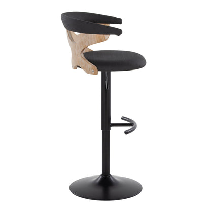 Barstool adjustable with swivel, black upholstered seat and back on natural wood frame on Tampa Home & Garden Store