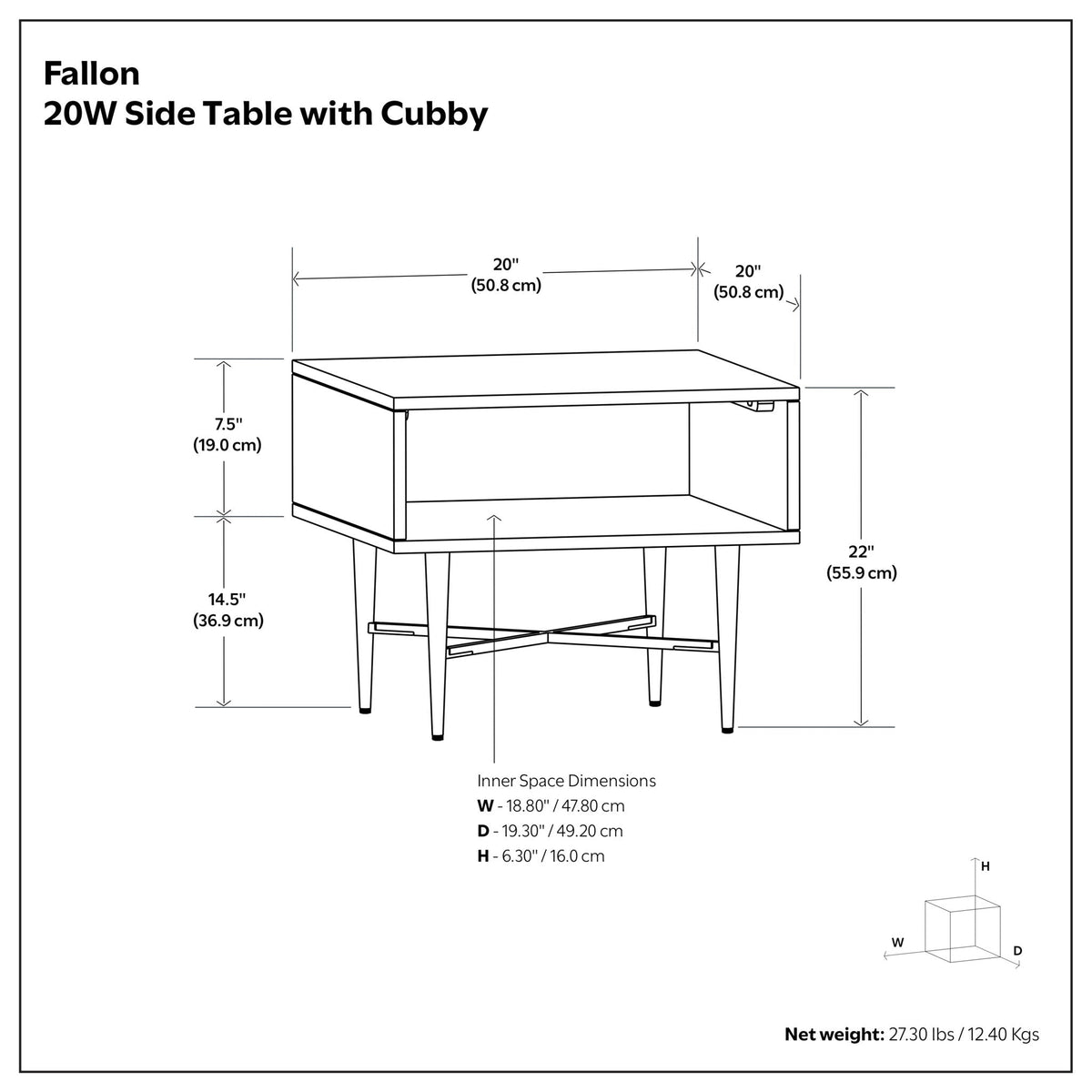 Fallon 20W Side Table with Cubby in natural wood top and iron base by HouseOfZazla on Tampa Home & Garden Store