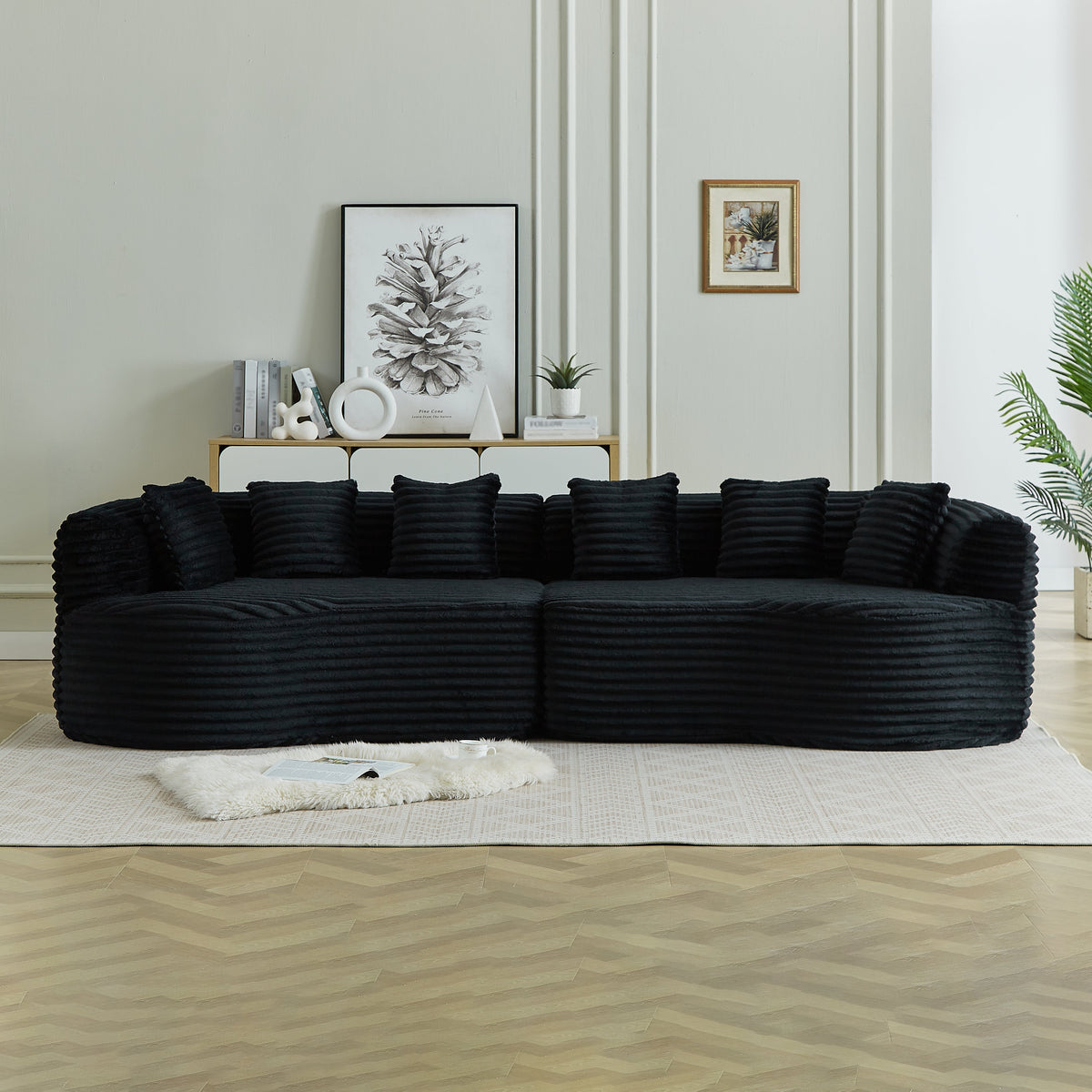 Curved sectional sofa 111.5-inch oversized black plush upholstery by HouseOfZazla on Tampa Home & Garden Store