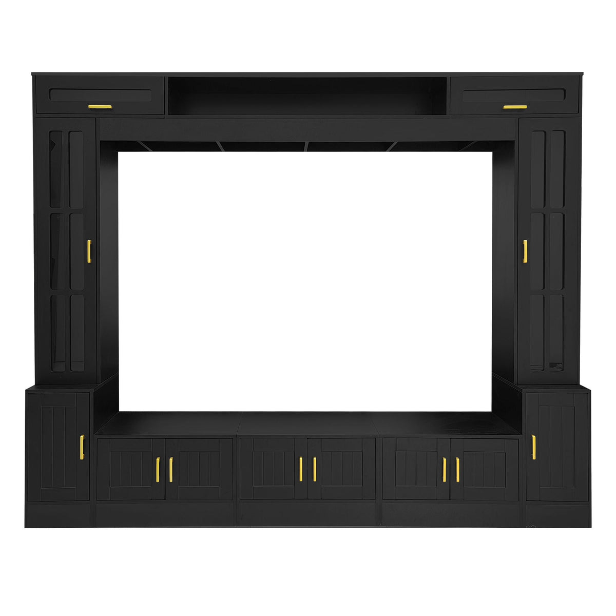 Wall Unit by HouseOfZazla black entertainment center with gold hardware open shelf on Tampa Home & Garden Store