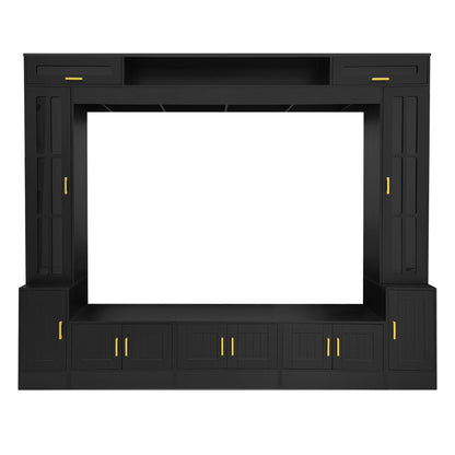 Wall Unit by HouseOfZazla black entertainment center with gold hardware open shelf on Tampa Home & Garden Store
