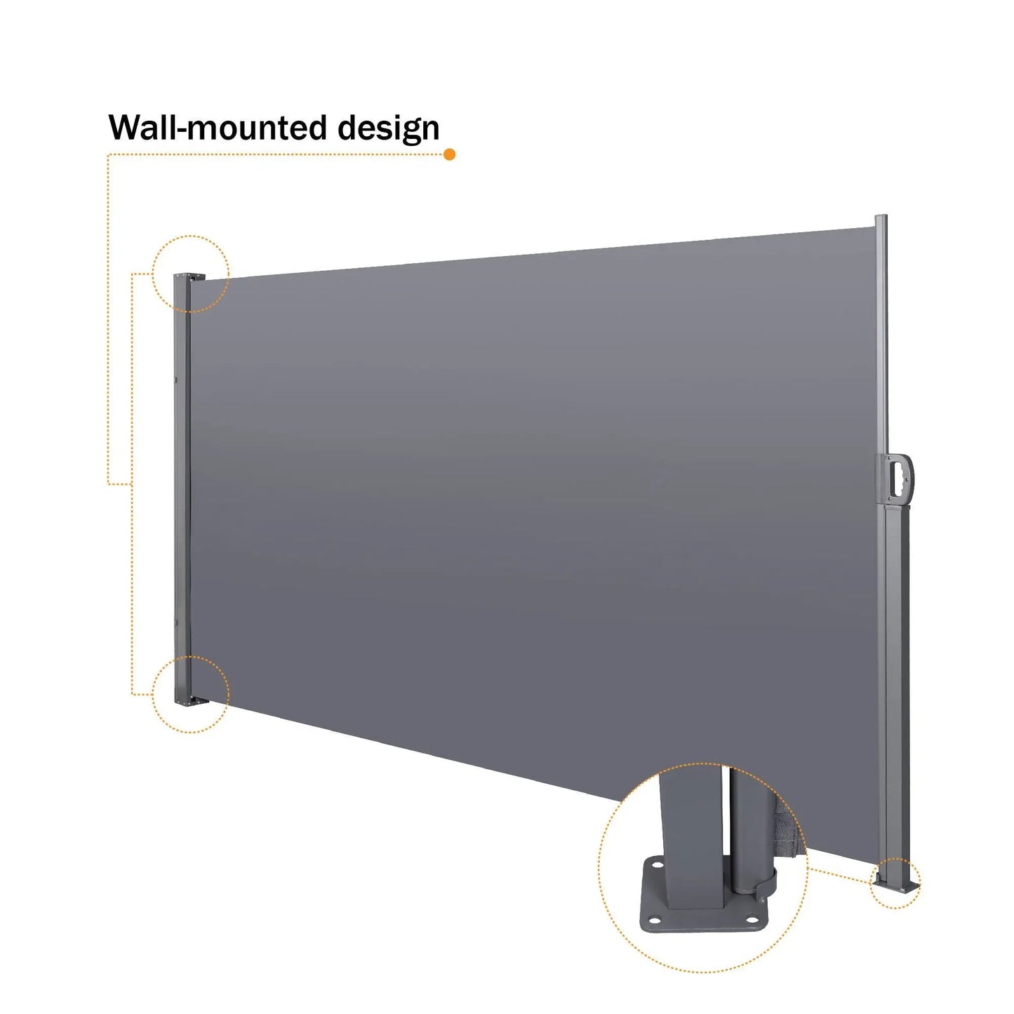 Retractable side screen awning gray fabric; UV resistant, waterproof by Unique Piece Furniture on Tampa Home & Garden Store