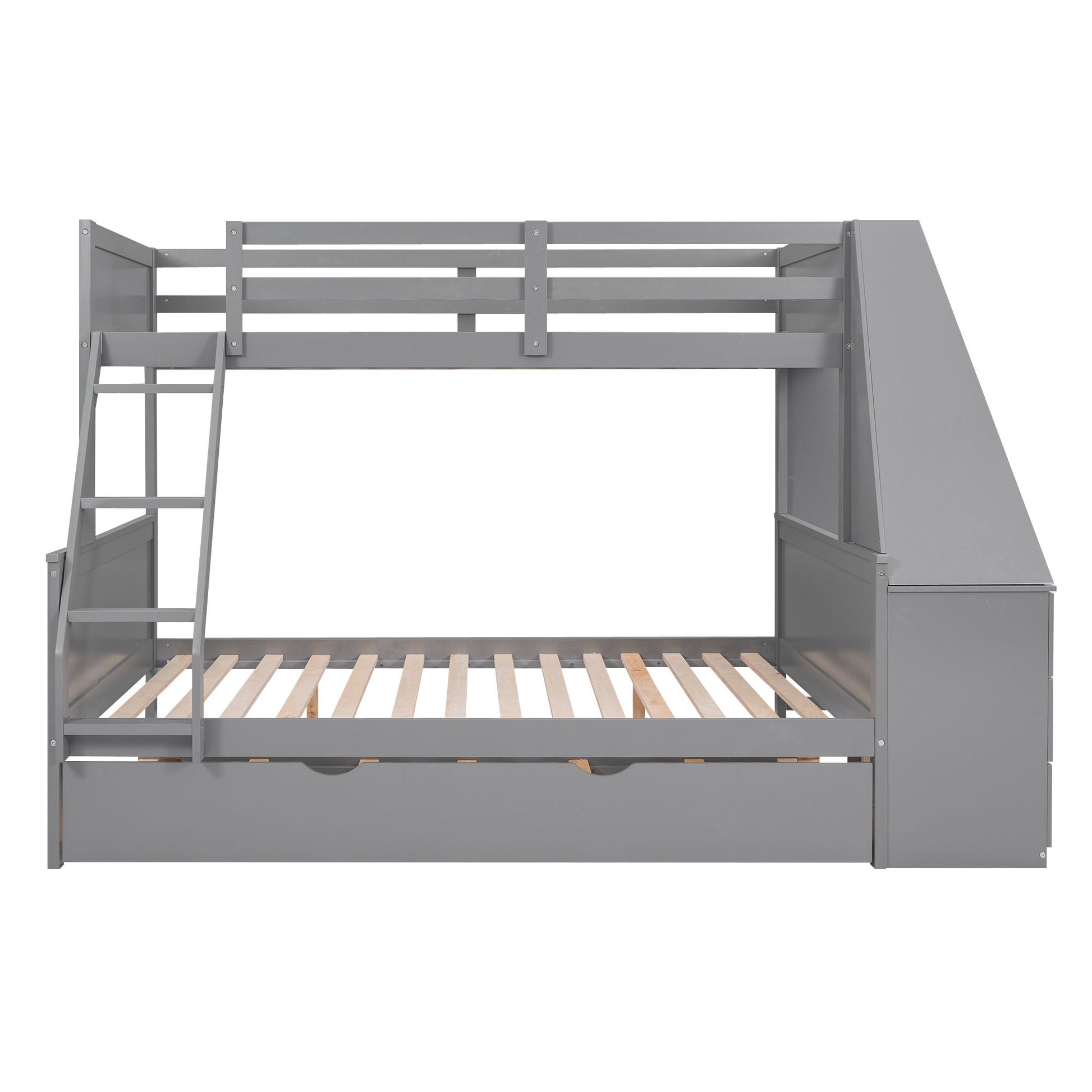 Bunk bed with built-in desk, trundle, 3 storage drawers and shelf in gray by HouseOfZazla on Tampa Home & Garden Store
