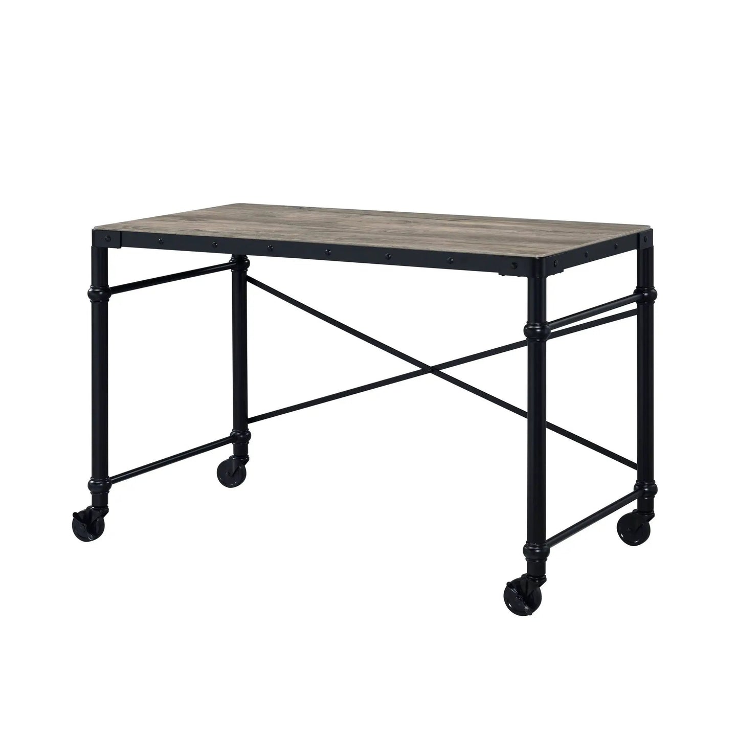 Oklarth Rustic Writing Desk with oak-toned top and black metal frame on Tampa Home & Garden Store