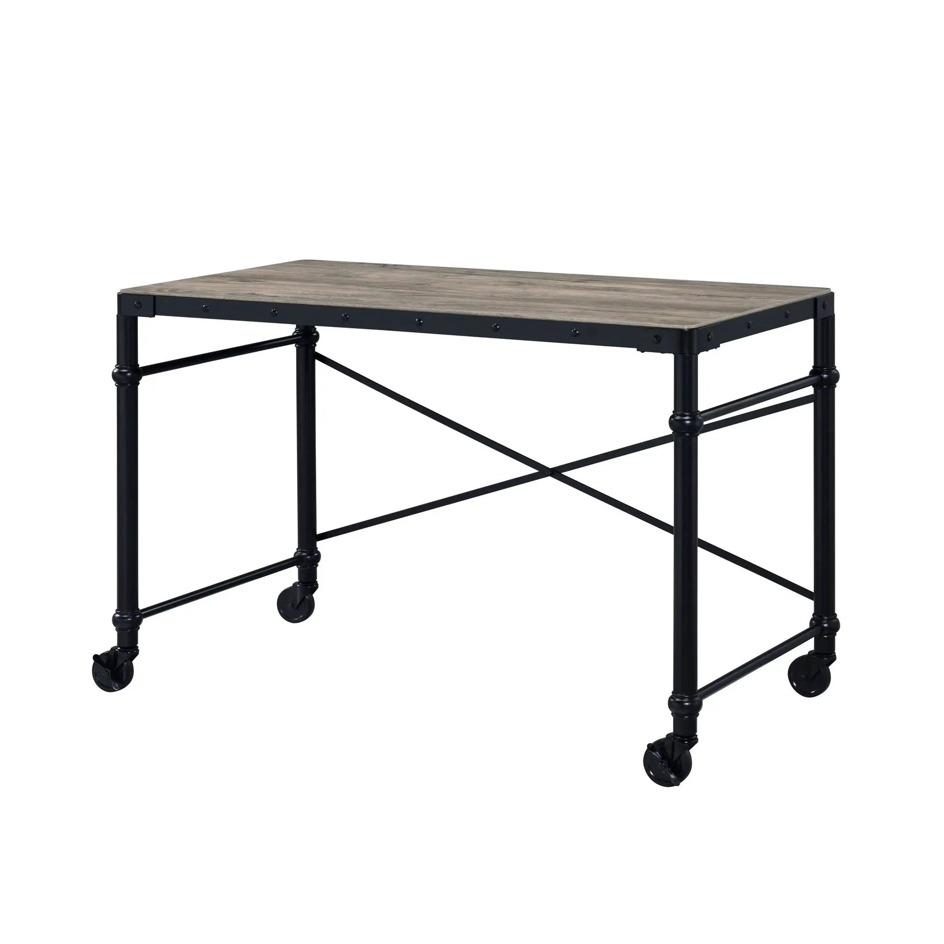 Oklarth Rustic Writing Desk with oak-toned top and black metal frame on Tampa Home & Garden Store