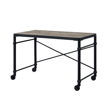 Oklarth Rustic Writing Desk with oak-toned top and black metal frame on Tampa Home & Garden Store
