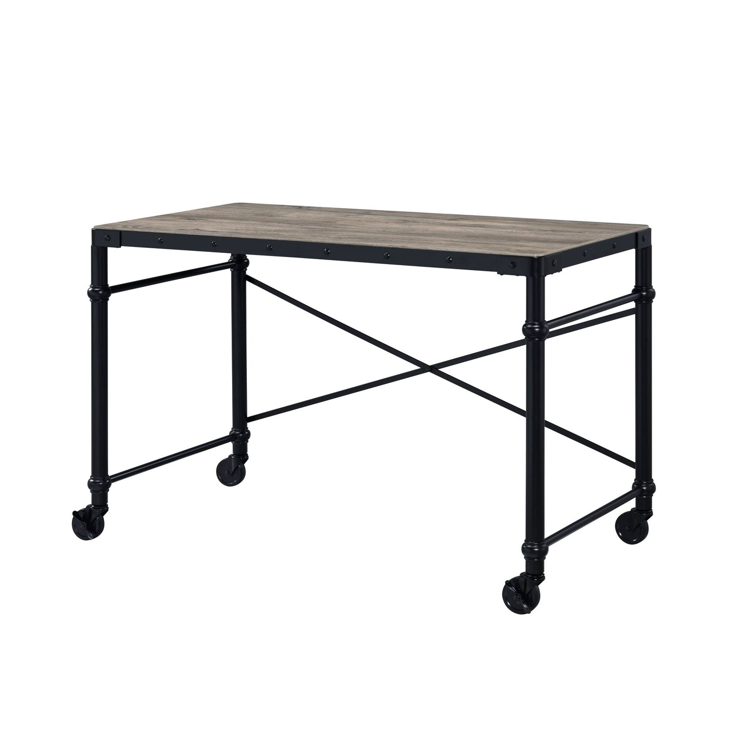 Oklarth Rustic Writing Desk black metal frame oak top HouseOfZazla on Tampa Home & Garden Store