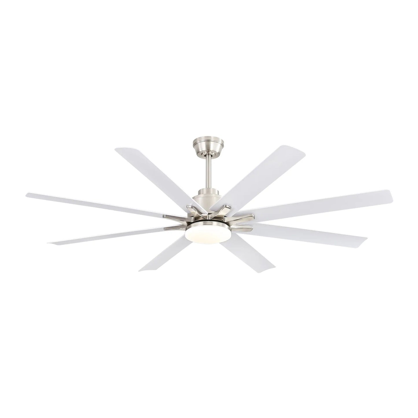 Ceiling fan with dimmable LED light, 8 white blades, brushed nickel finish, remote control on Tampa Home & Garden Store
