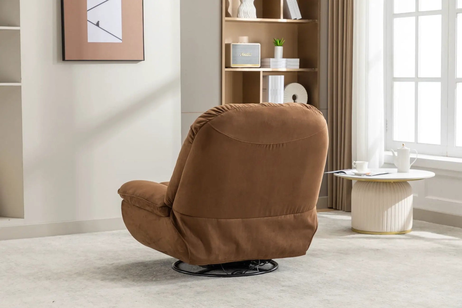 Power recliner swivel glider chair in brown suede with USB charger on Tampa Home & Garden Store