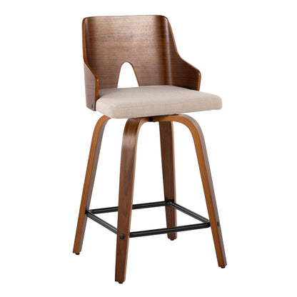 Ariana mid-century modern counter stools set of 2 with walnut wood back and beige fabric seat on Tampa Home & Garden Store